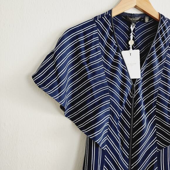 NEW Ted Baker Flissie Zip Front Striped Midi Dress Navy and White - Picture 7 of 14